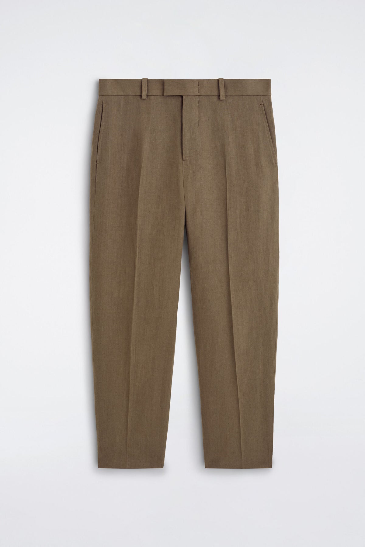 PANTALONES DE LINO CON TALLE RELAJADO Y CORTE CÓNICO - BEIGE | DescriptiveStillLife