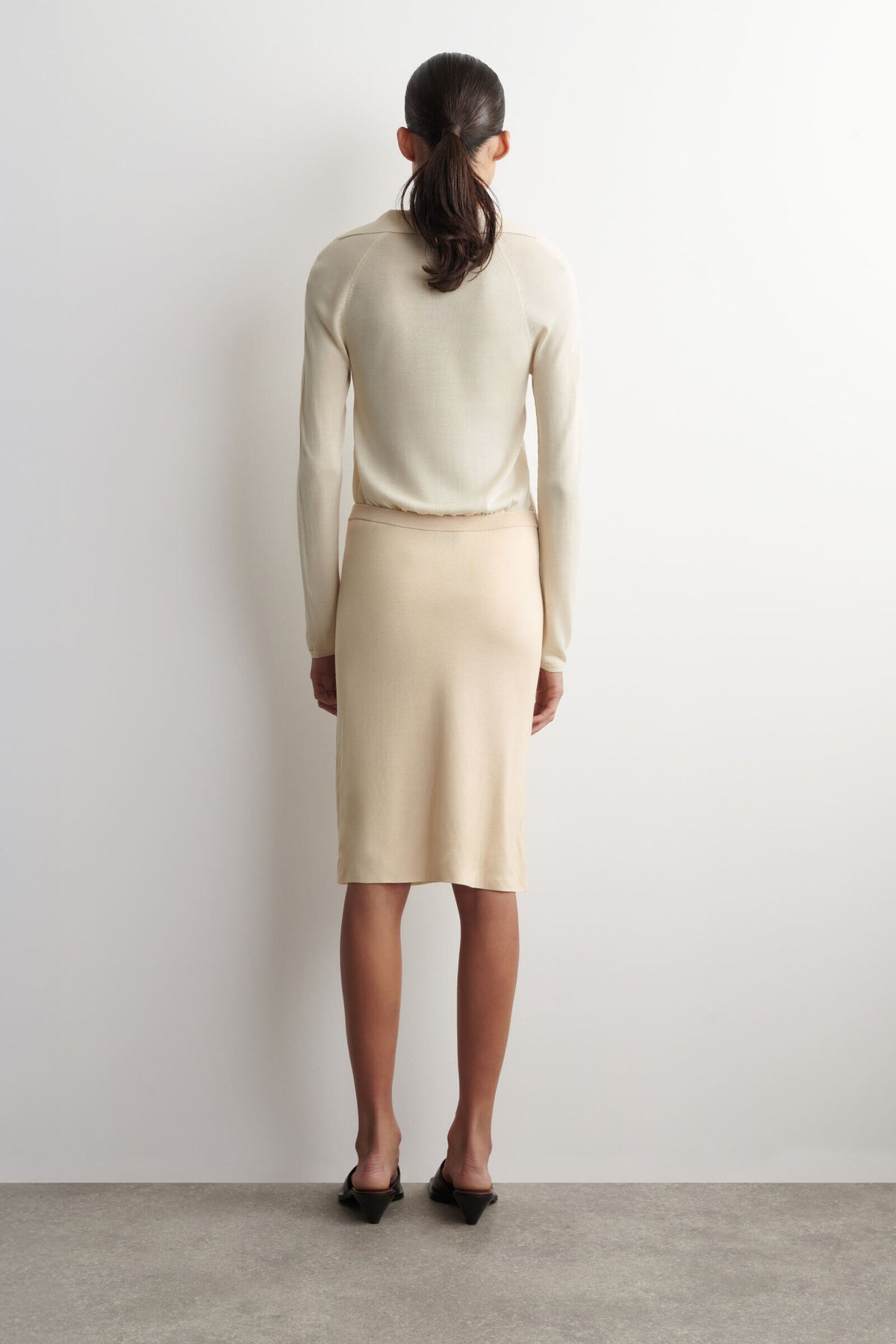 FALDA DE SEDA-CASHMERE TEJIDA TRANSPARENTE - MARFIL - StillMedia/Lookbook