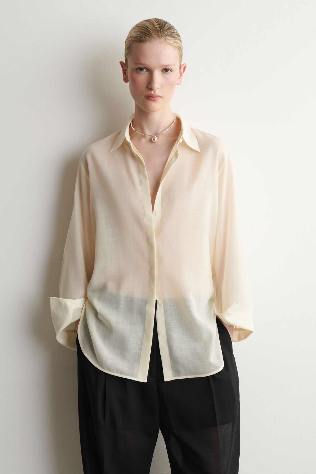CAMISA FLUIDA DE LANA-VOILE - CREMA