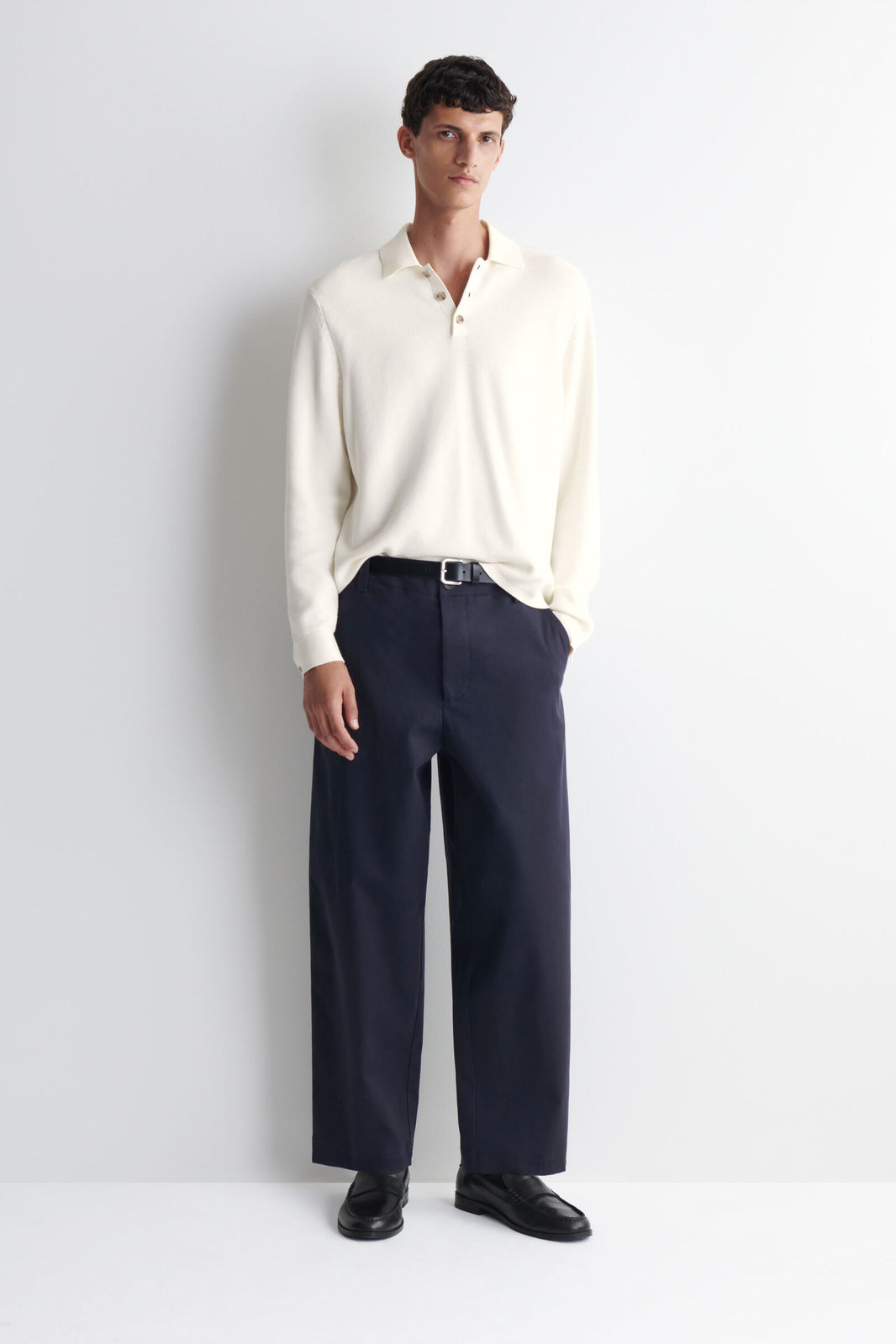 PANTALONES DE ALGODÓN TAILLON DE AJUSTE RELAJADO Y DE PIERNA RECTO - AZUL MARINO