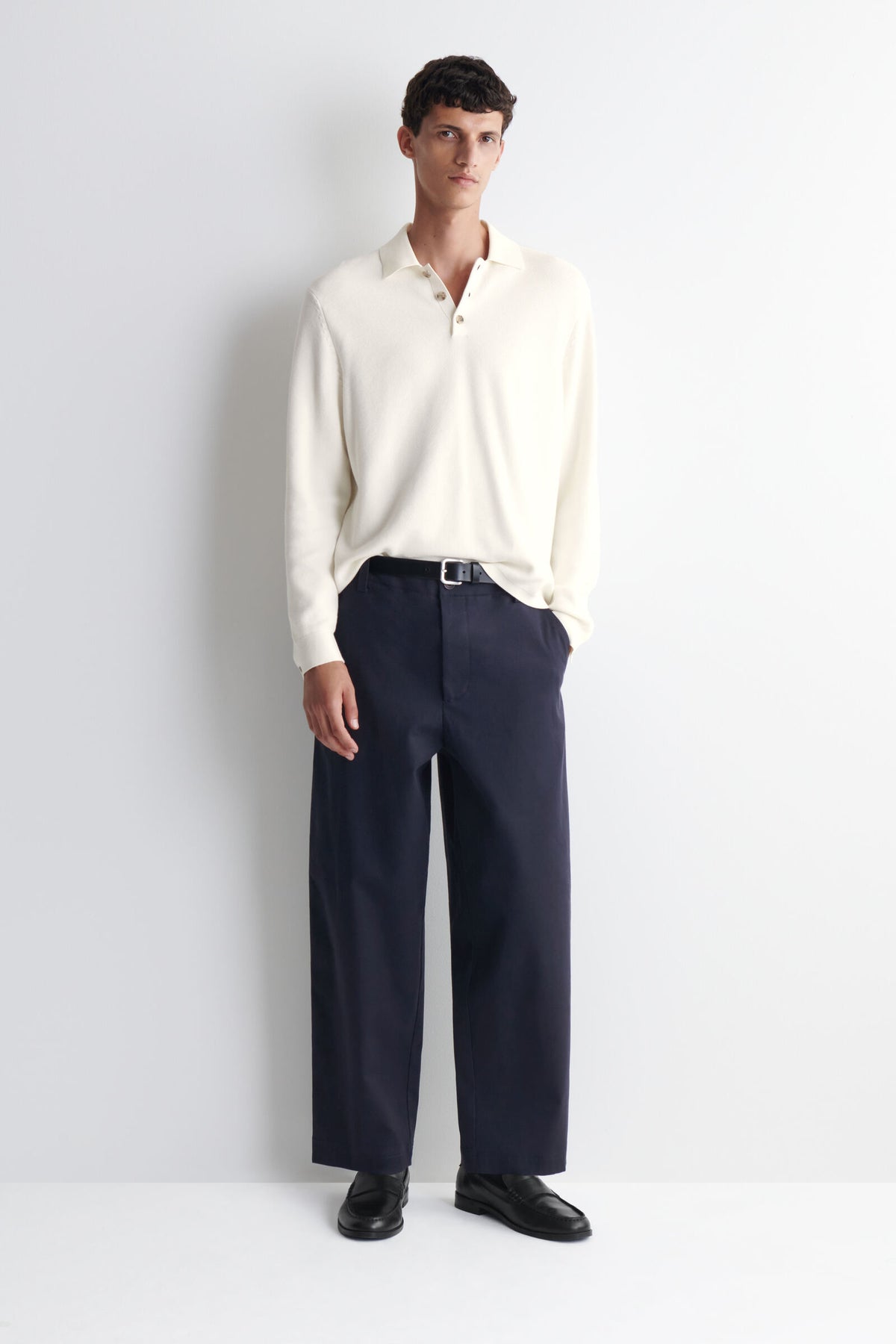 PANTALONES DE ALGODÓN TAILLON DE AJUSTE RELAJADO Y DE PIERNA RECTO - AZUL MARINO