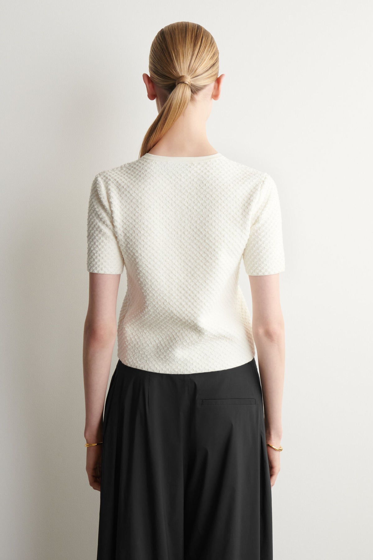 CAMISETA HENLEY DE PUNTO JACQUARD - CREMA