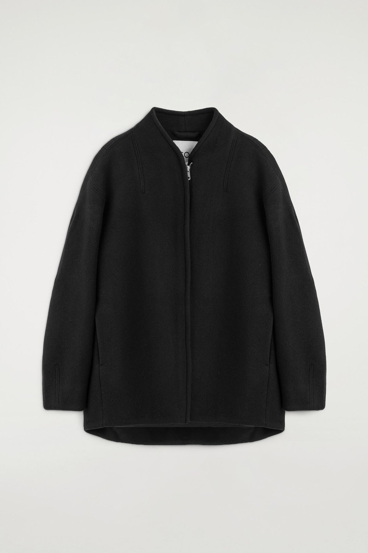 CHAQUETA ESCULTÓRICA DE MEZCLA DE LANA CON CIERRE DE CREMALLERA - NEGRO | DescriptiveStillLife