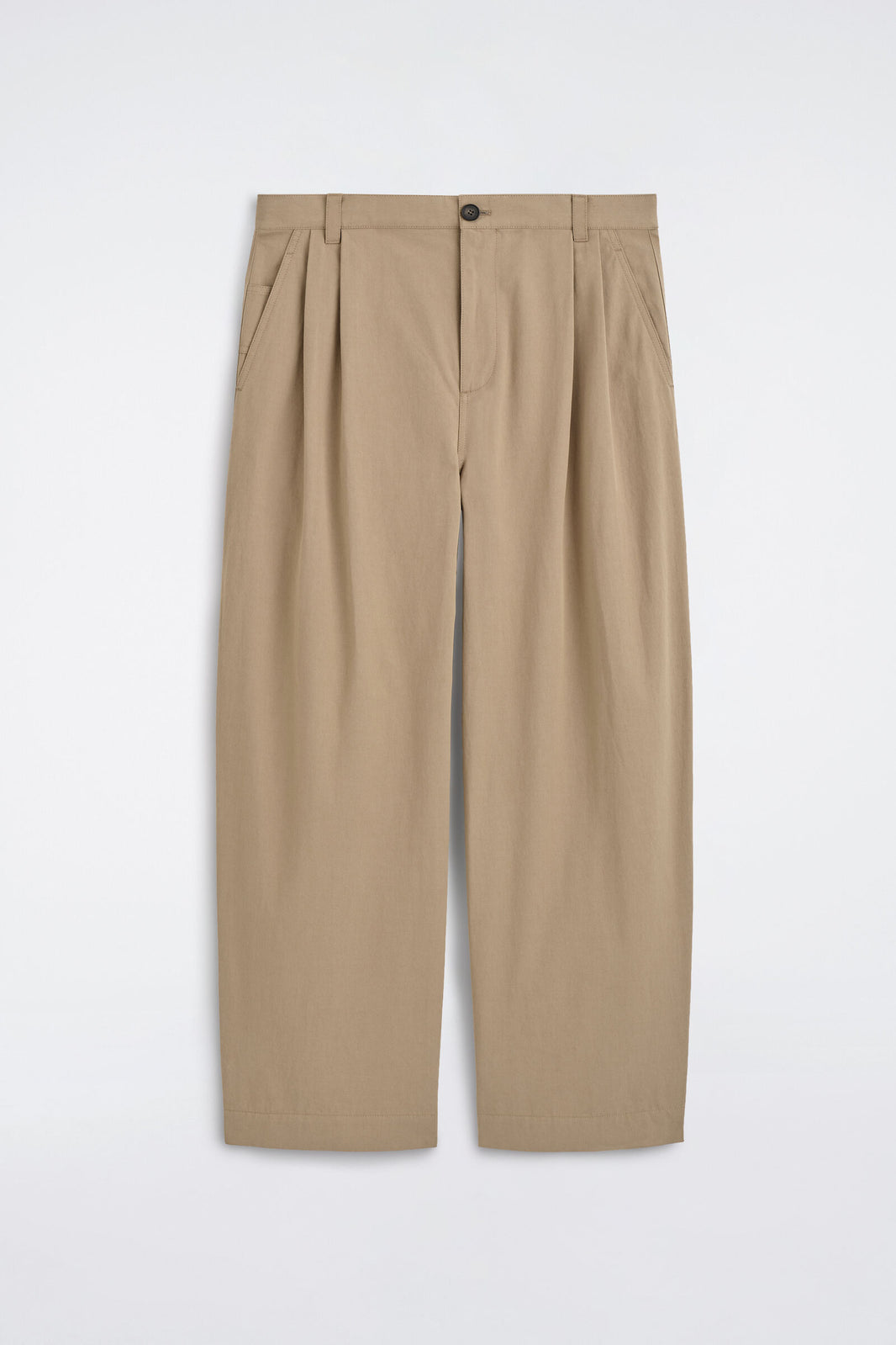PANTALONES DE ALGODÓN DE CORTE RELAJADO Y PIERNA BARREL - BEIGE | DescriptiveStillLife