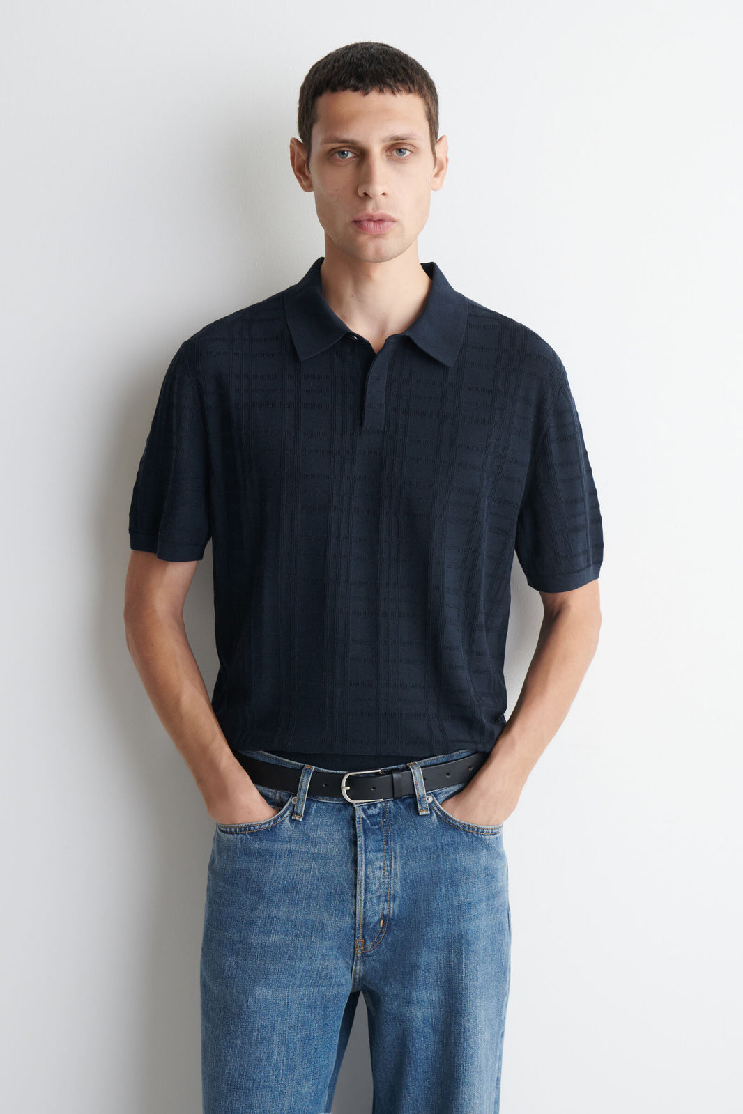 POLO DE JACQUARD A CUADROS - AZUL MARINO / A CUADROS