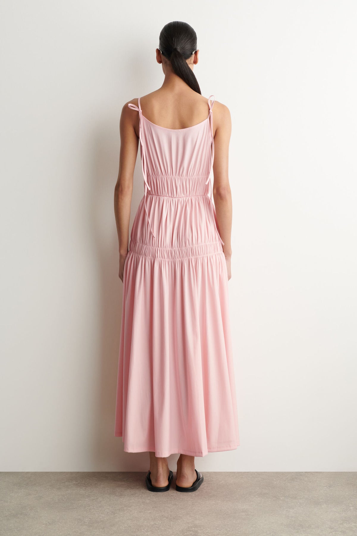 VESTIDO MIDI DE JERSEY RECOGIDO - ROSADO
