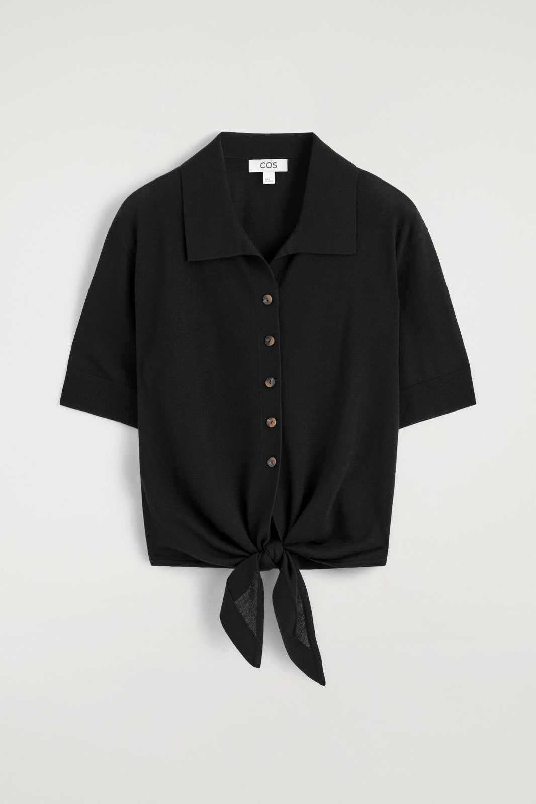 CAMISA DE LANA TEJIDA CON NUDO EN LA PARTE DELANTERA - NEGRO | DescriptiveStillLife