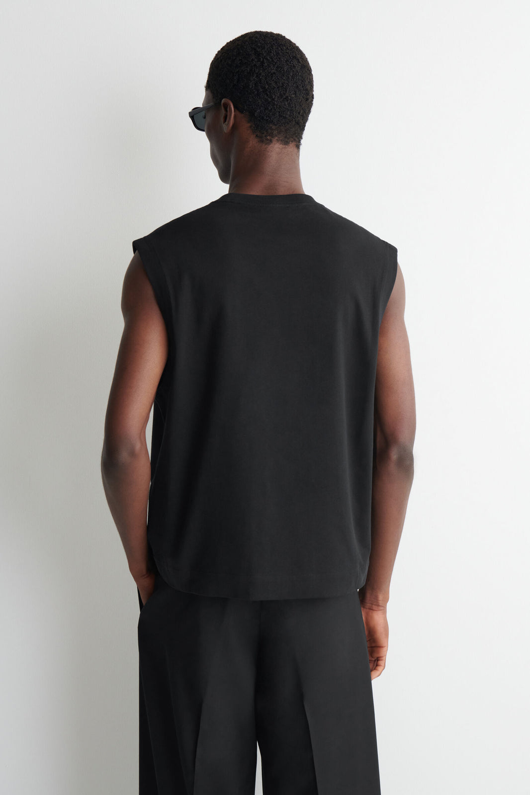 RELAXED COTTON-CREPE TANK TOP - NEGRO