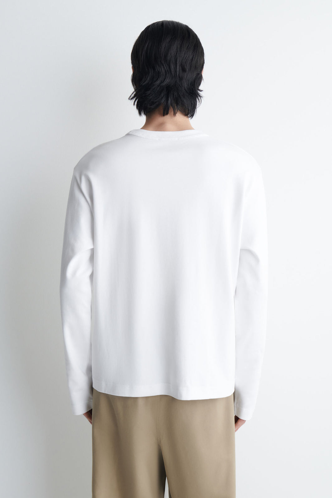 CAMISETA DE JERSEY INTERLOCK RELAJADA DE MANGA LARGA - BLANCO