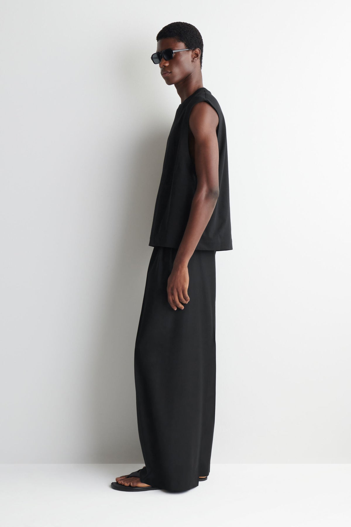 RELAXED COTTON-CREPE TANK TOP - NEGRO