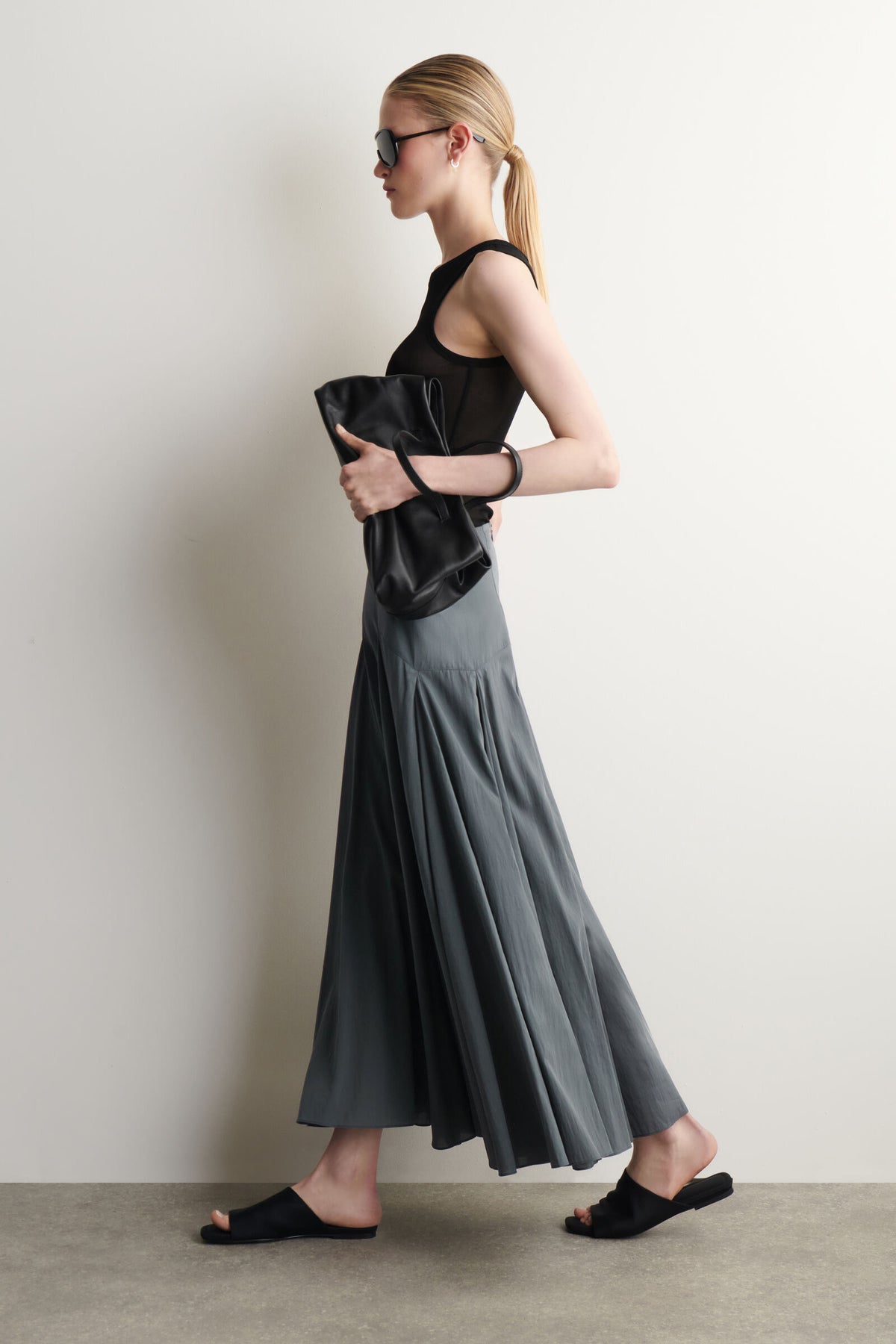 FALDA MAXI A-LINE CON PANELES - AZUL ACERO