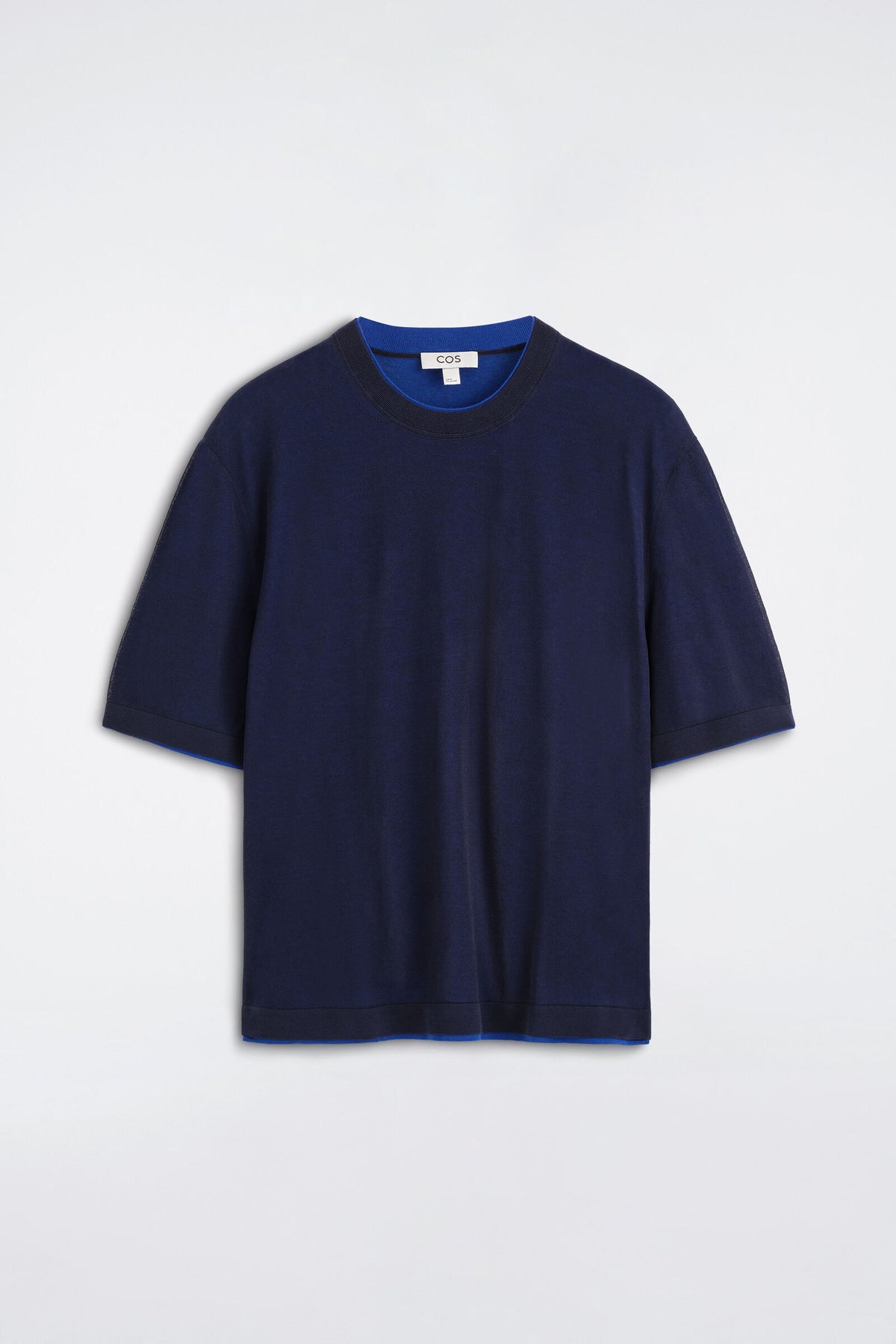CAMISETA DE ALGODÓN TEJIDA EN CAPAS - AZUL MARINO / AZUL COBALTO | DescriptiveStillLife