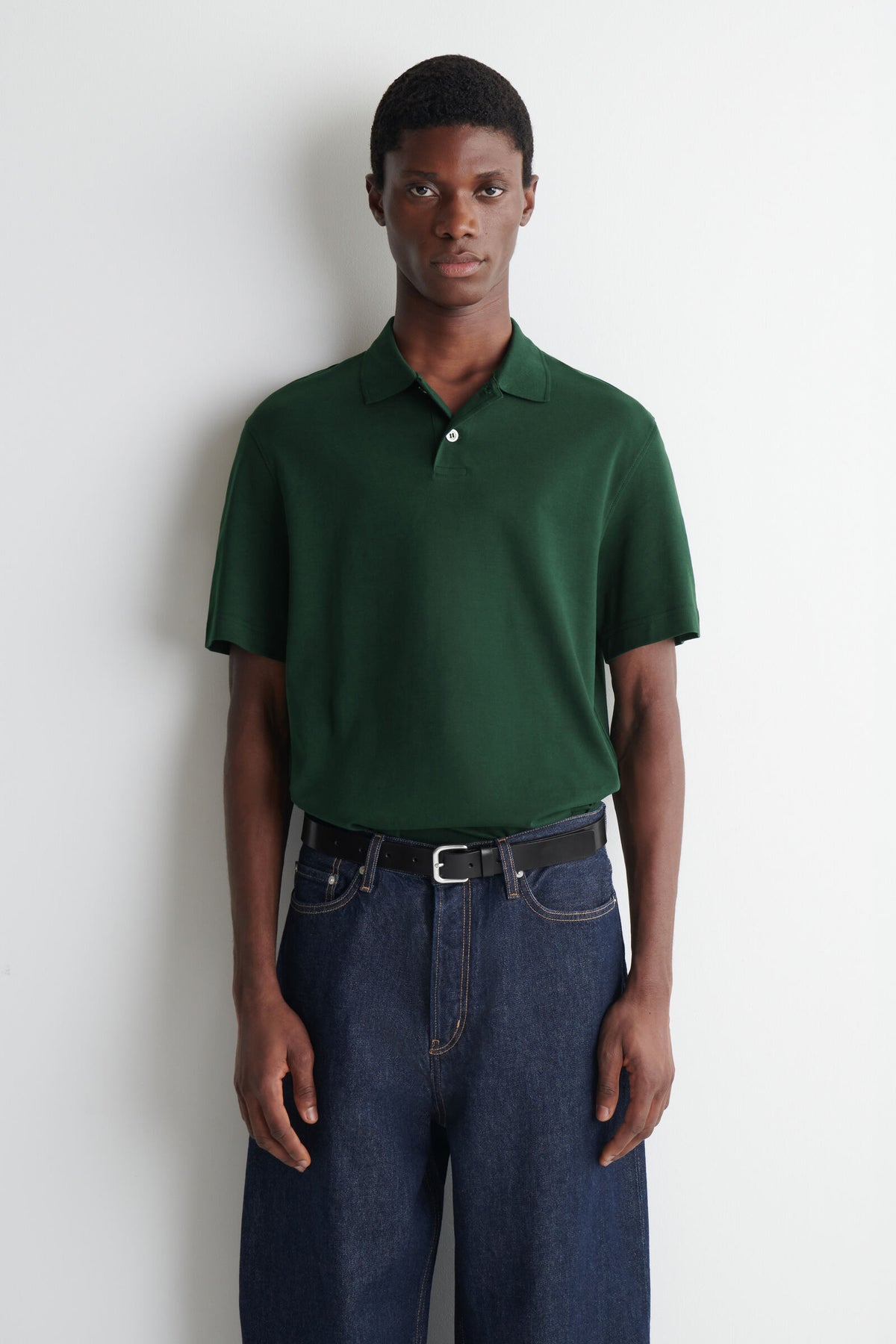 POLO DE ALGODÓN ENTRELAZADO - VERDE OSCURO