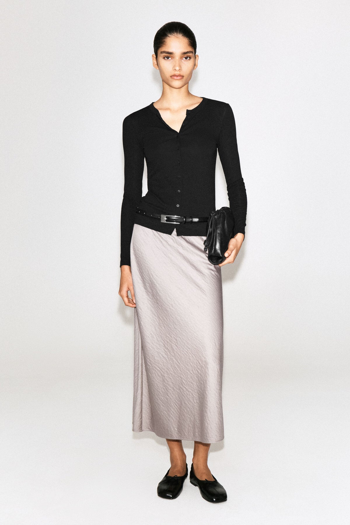 JERSEY CÁRDIGAN TOP - NEGRO