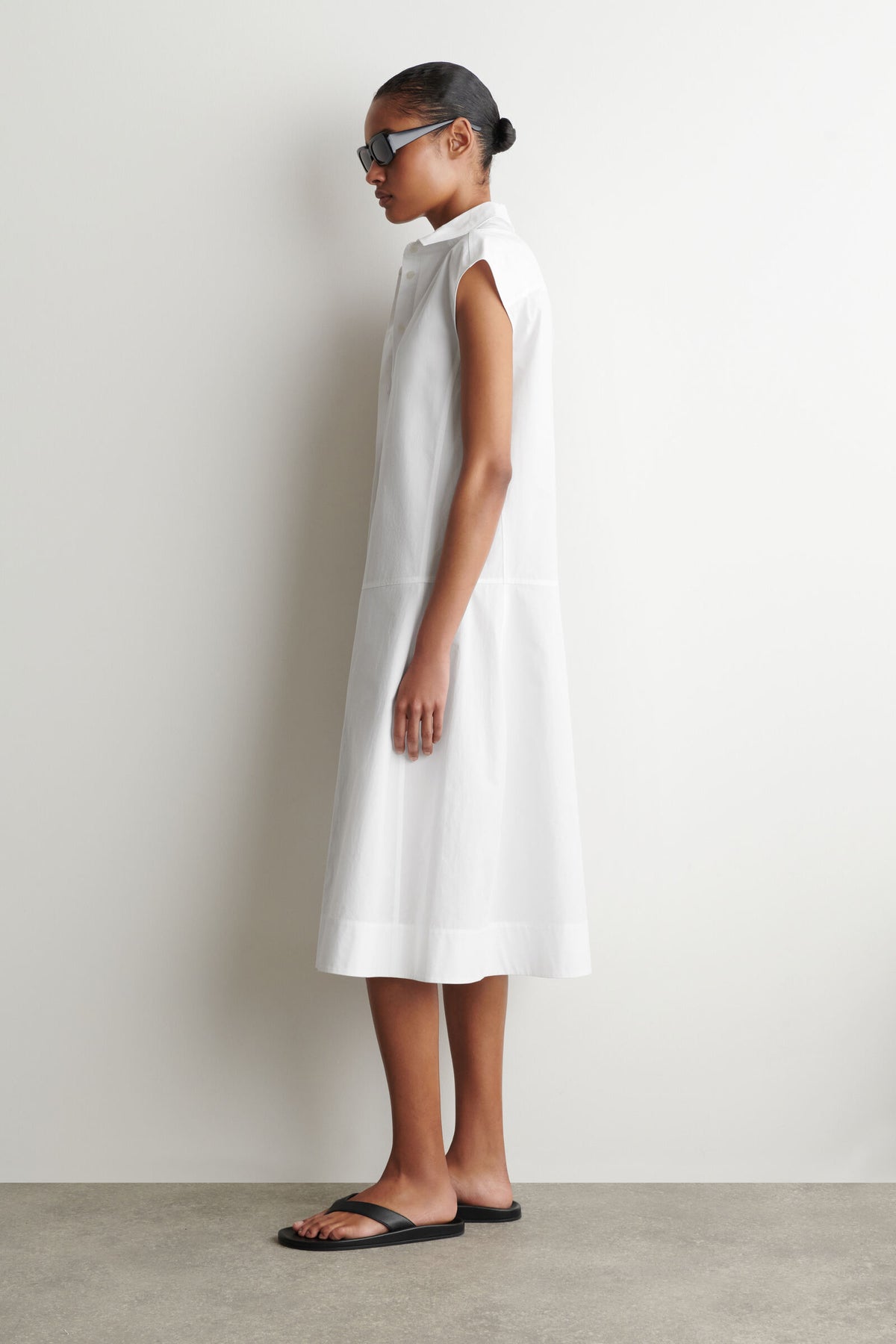 VESTIDO CAMISERO SIN MANGAS DE POPLIN DE ALGODÓN - BLANCO