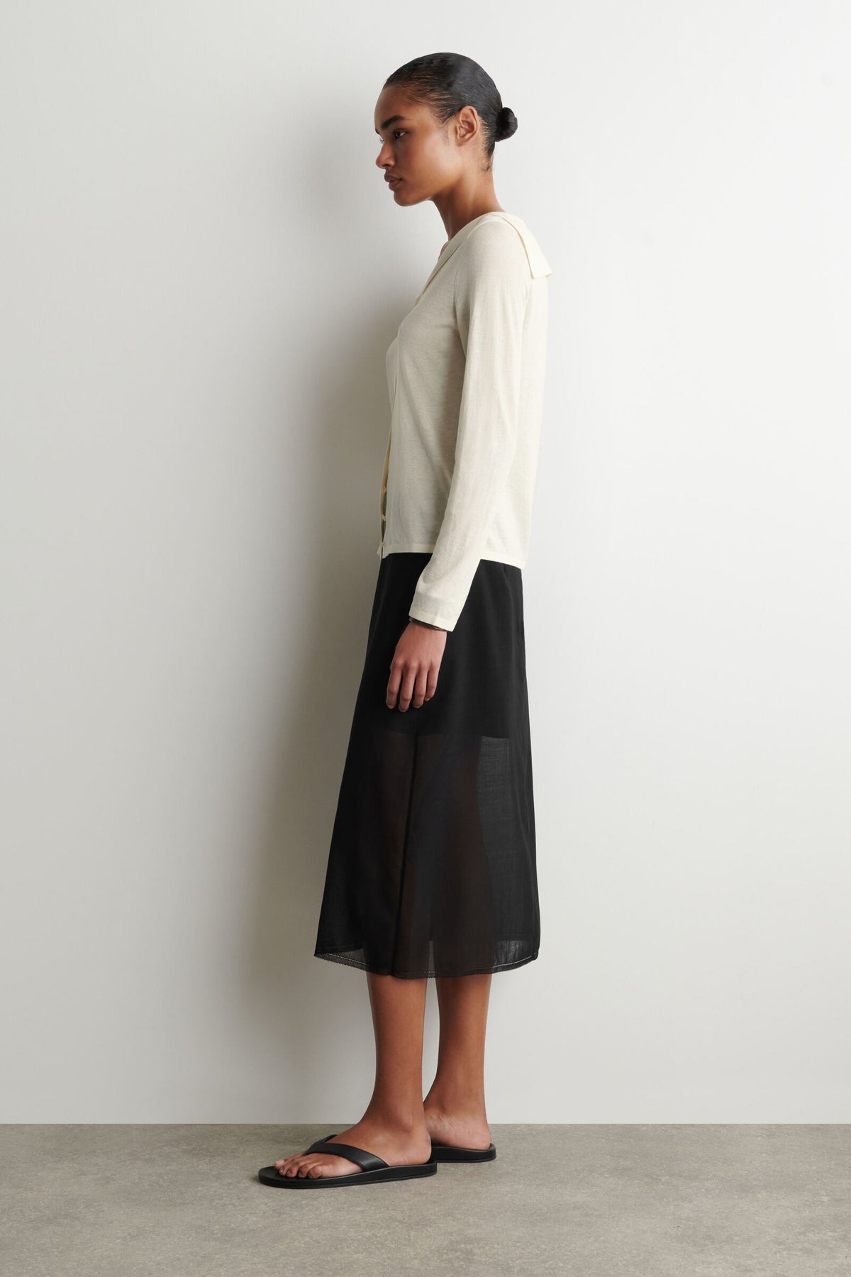 CAMISA DE ALGODÓN Y SEDA TEJIDA CON CUELLO DE MARINERO - CREMA