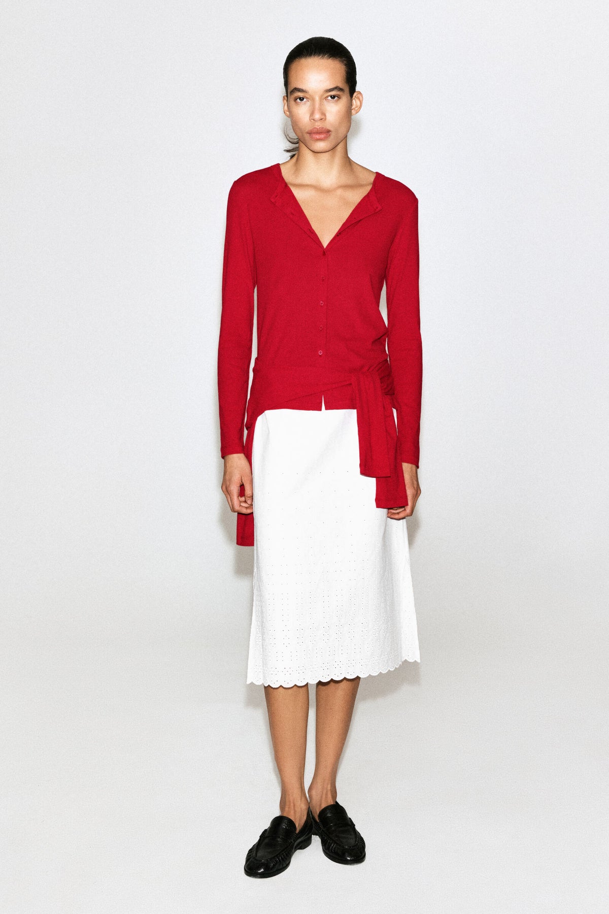 JERSEY CÁRDIGAN TOP - ROJO