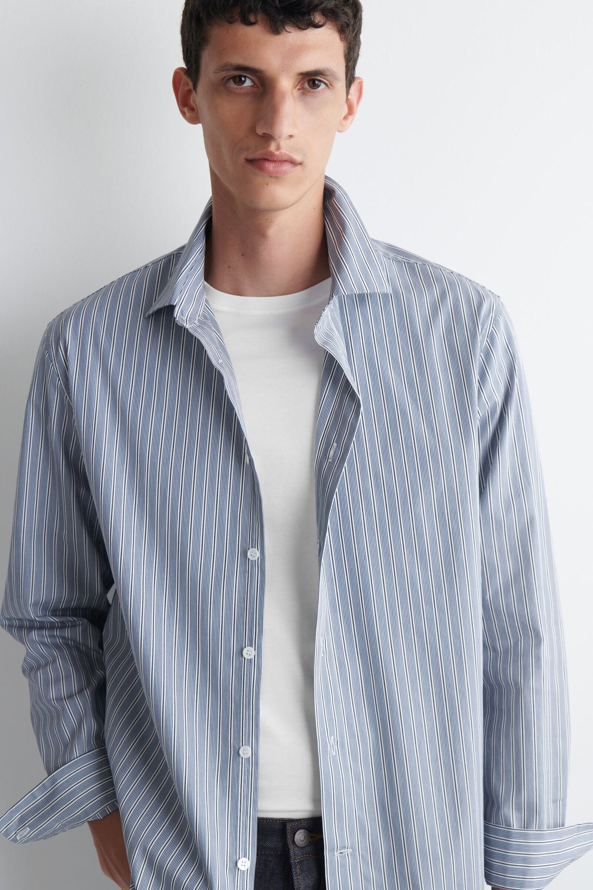 CAMISA DE ALGODÓN A RAYAS RELAJADA - AZUL / RAYADO