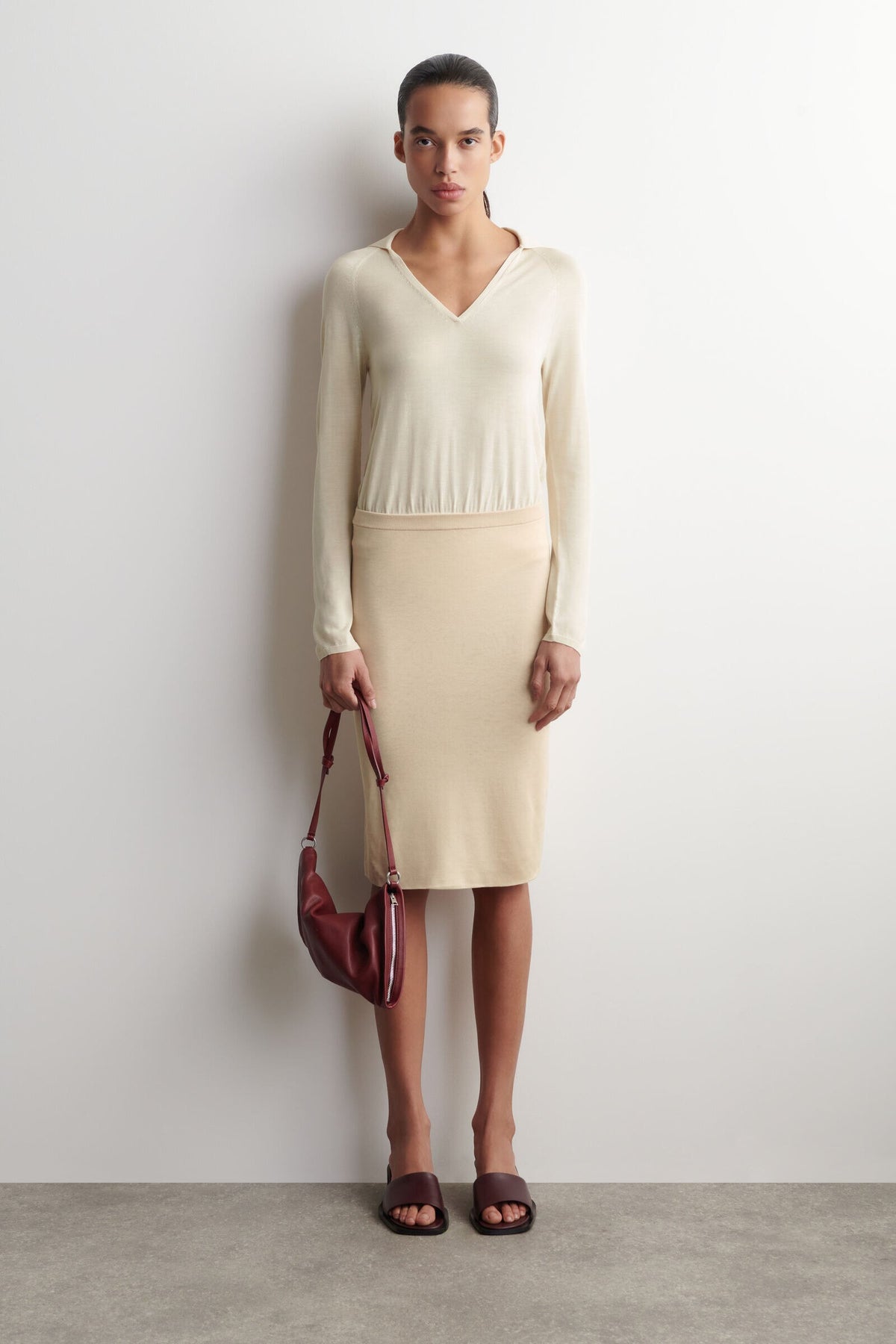 FALDA DE SEDA-CASHMERE TEJIDA TRANSPARENTE - MARFIL - StillMedia/Lookbook