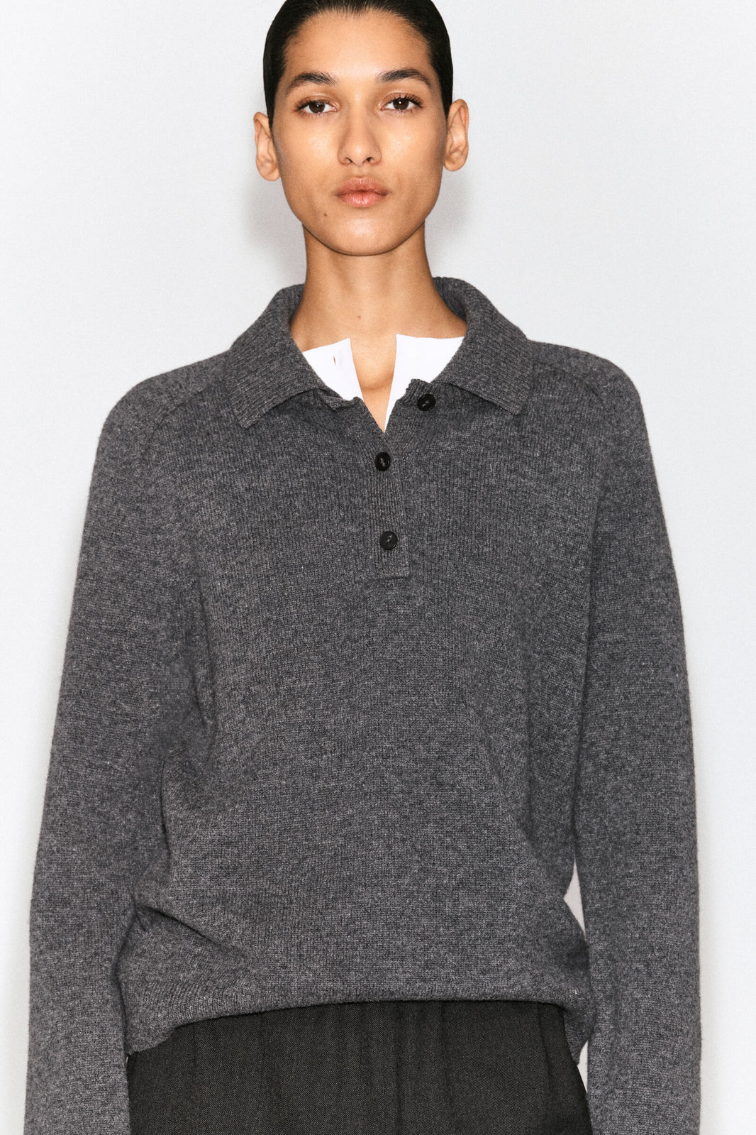 CAMISA DE POLO DE LANA MERINO - GRIS MEZCLA