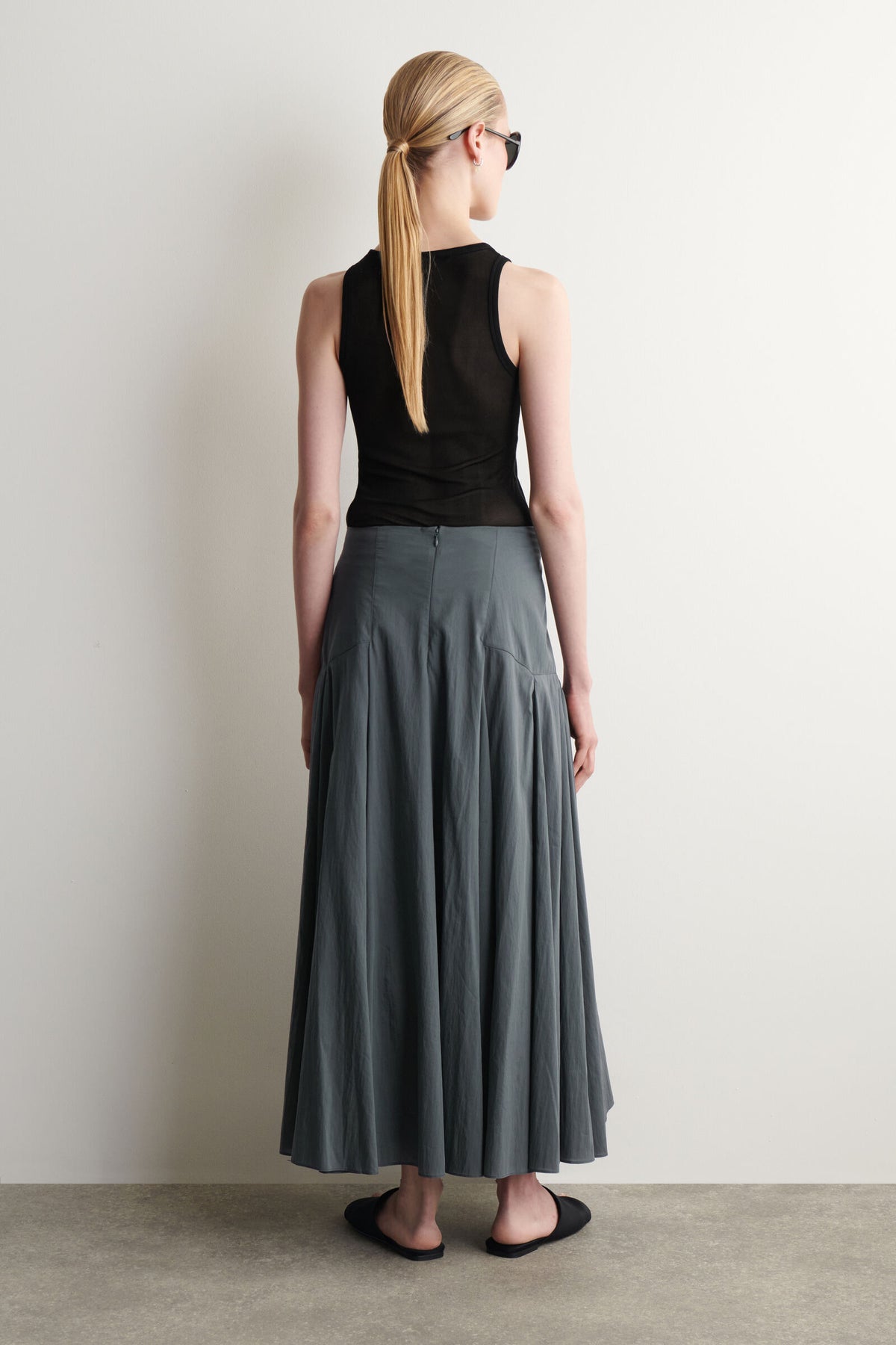 FALDA MAXI A-LINE CON PANELES - AZUL ACERO