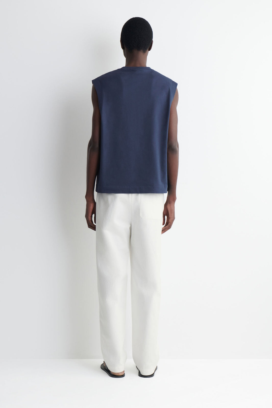 RELAXED COTTON-CREPE TANK TOP - AZUL MARINO
