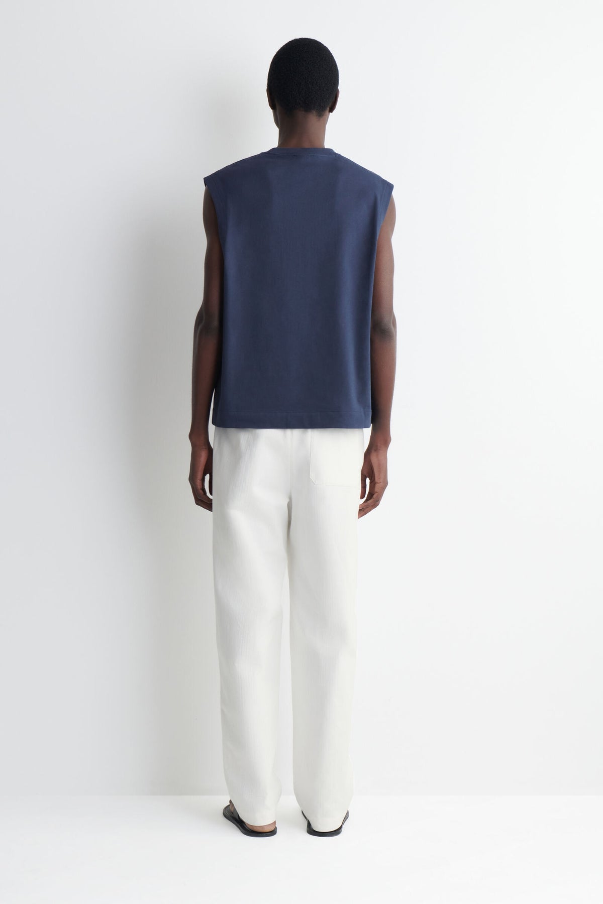 RELAXED COTTON-CREPE TANK TOP - AZUL MARINO