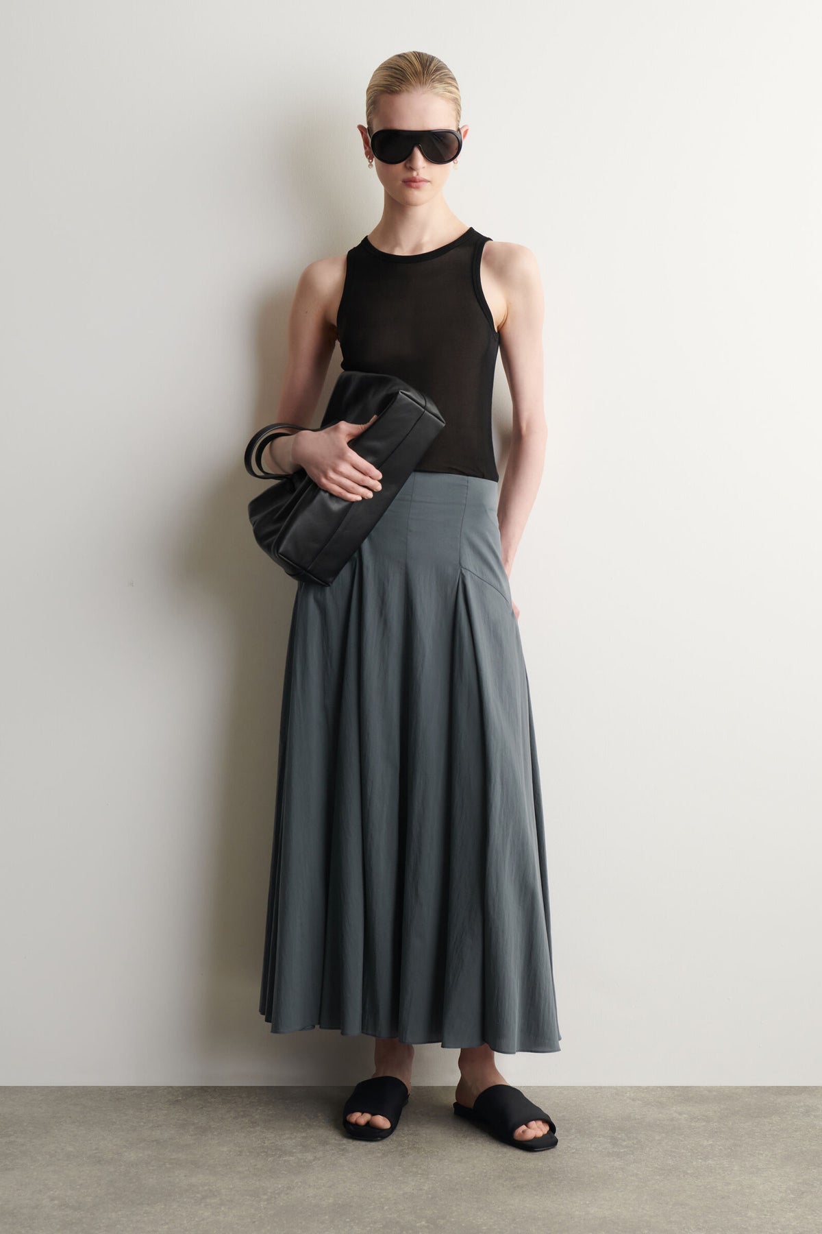 FALDA MAXI A-LINE CON PANELES - AZUL ACERO