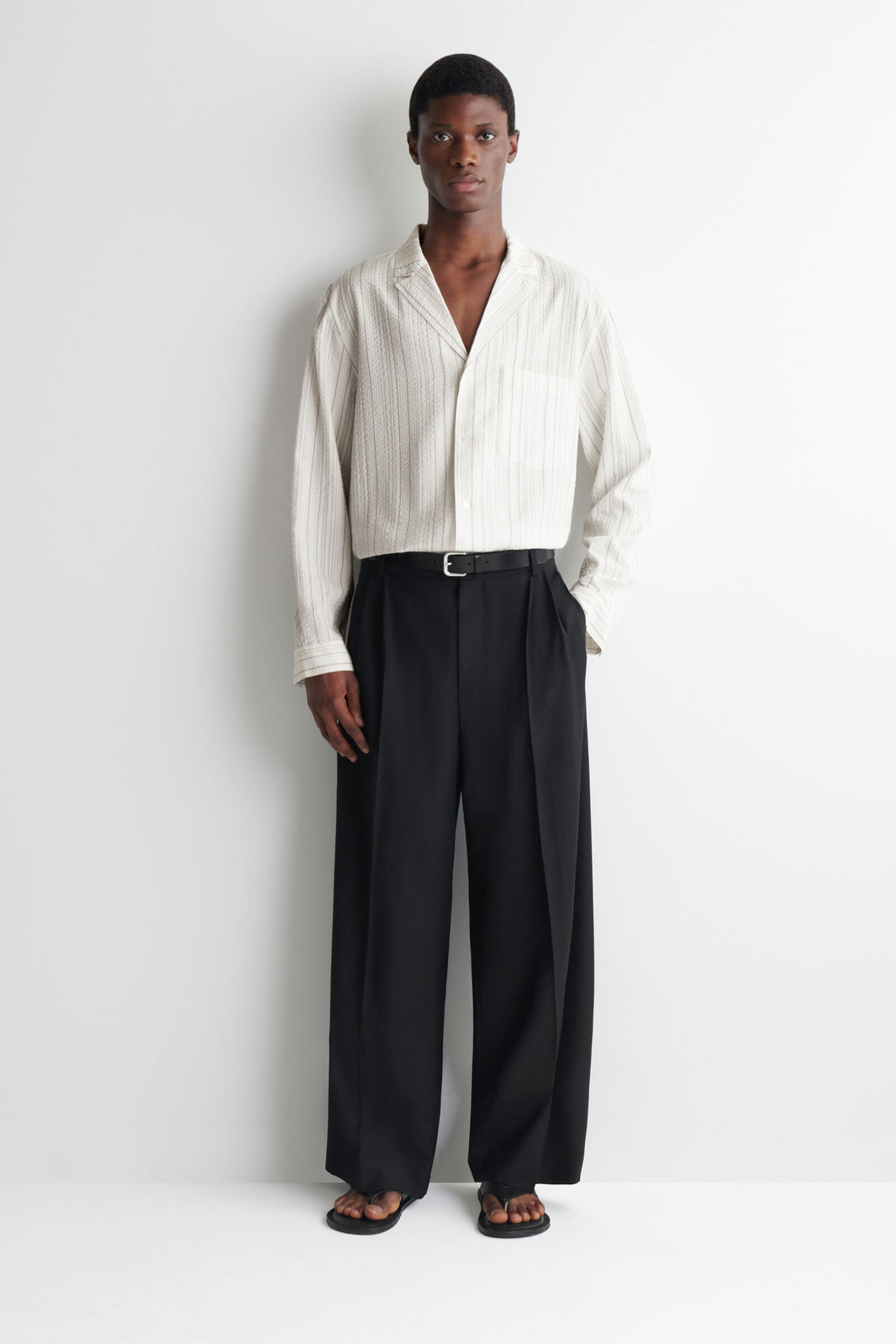 CAMISA CON CUELLO CAMP Y RAYAS - BLANCO