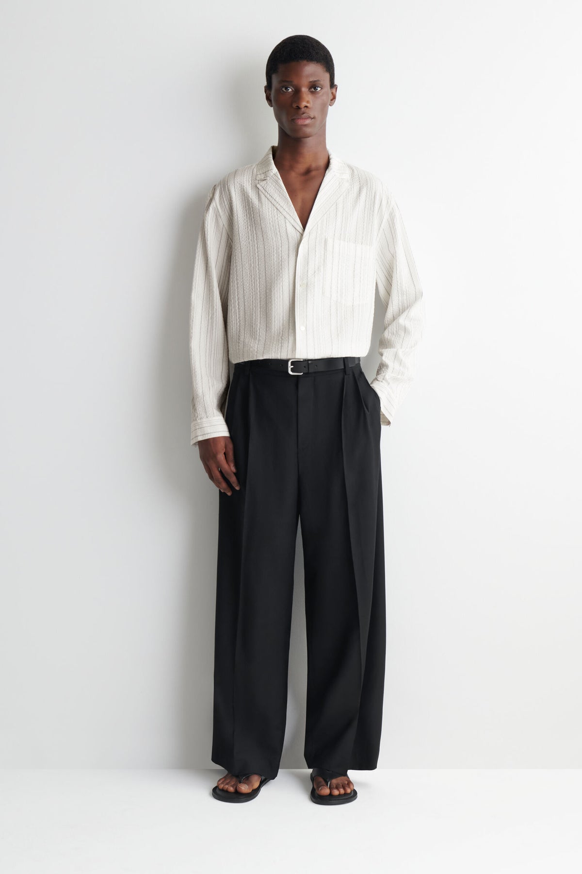 CAMISA CON CUELLO CAMP Y RAYAS - BLANCO