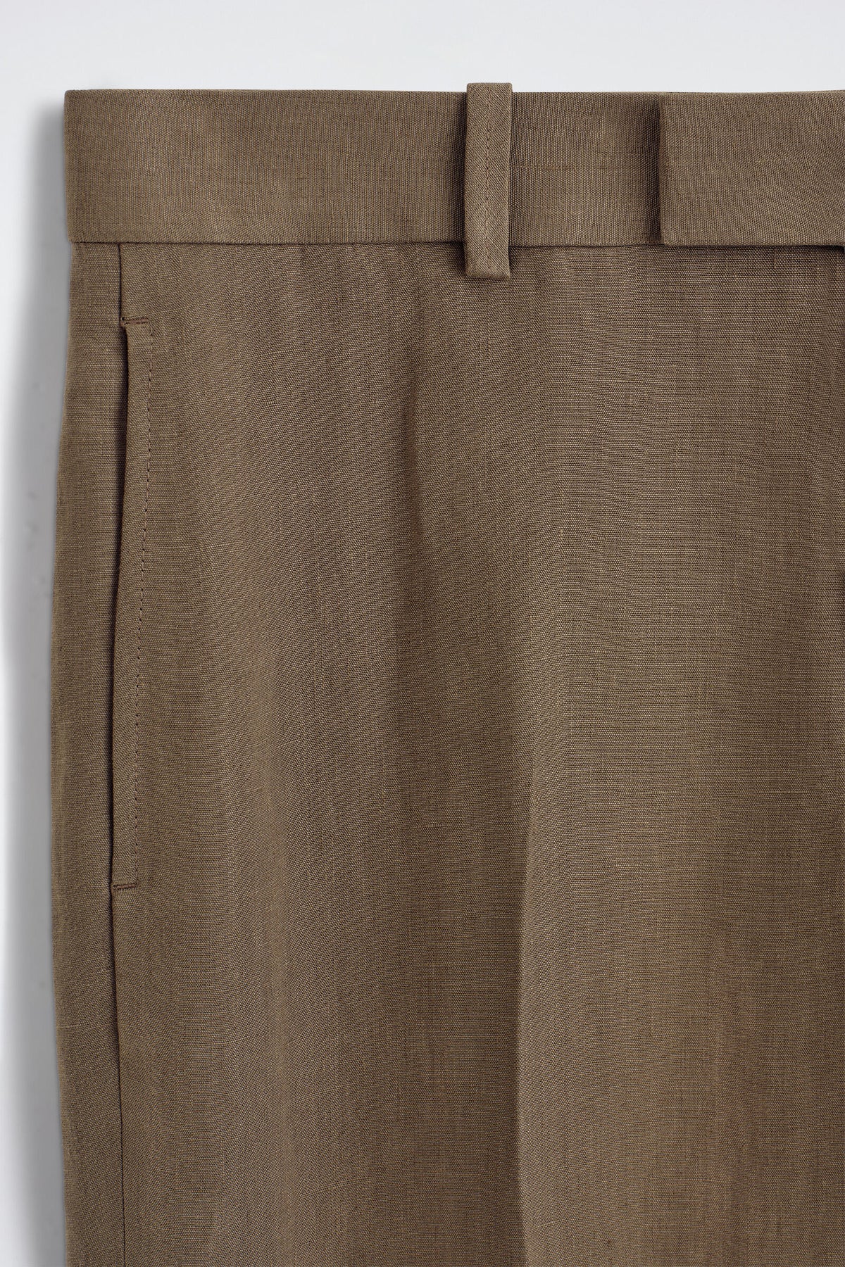 PANTALONES DE LINO CON TALLE RELAJADO Y CORTE CÓNICO - BEIGE | DescriptiveDetail