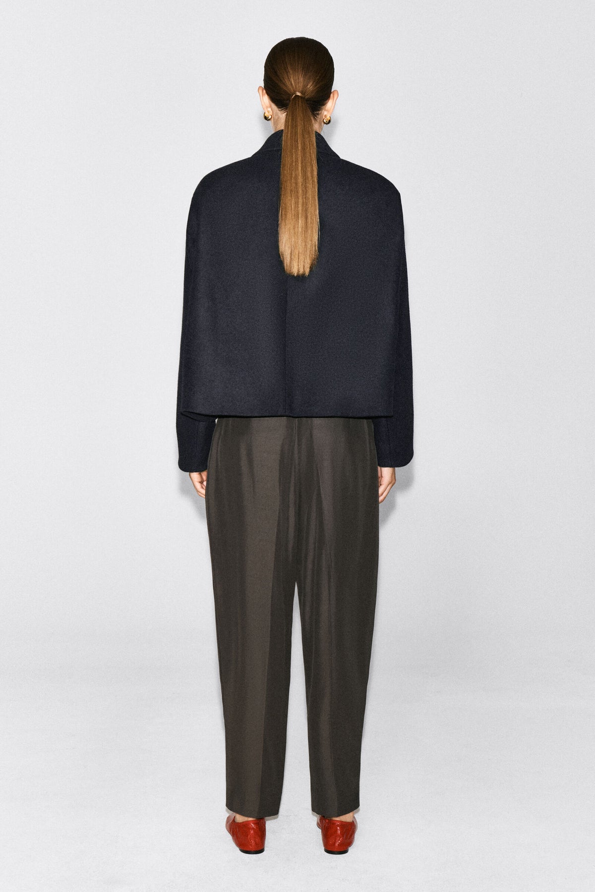 SACO OVERSIZE CORTO DE MEZCLA DE LANA - MARINO