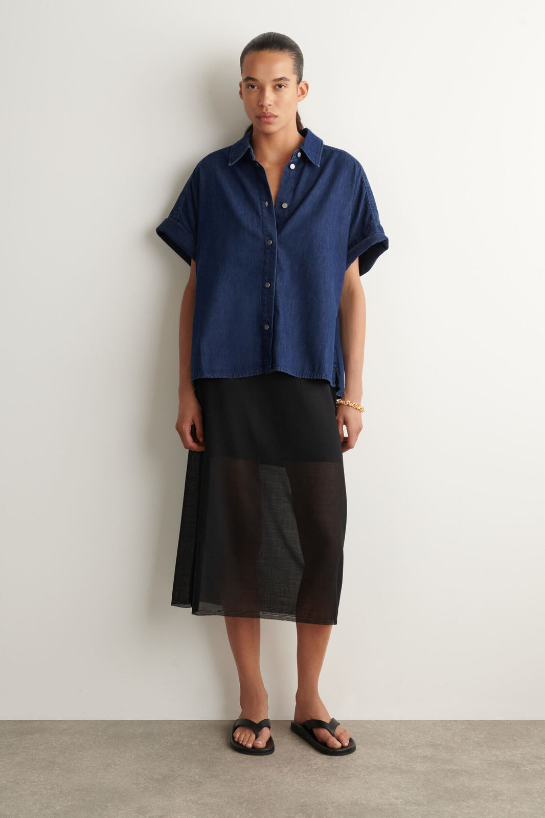 CAMISA DE MEZCLILLA DE MANGA CORTA - AZUL OSCURO
