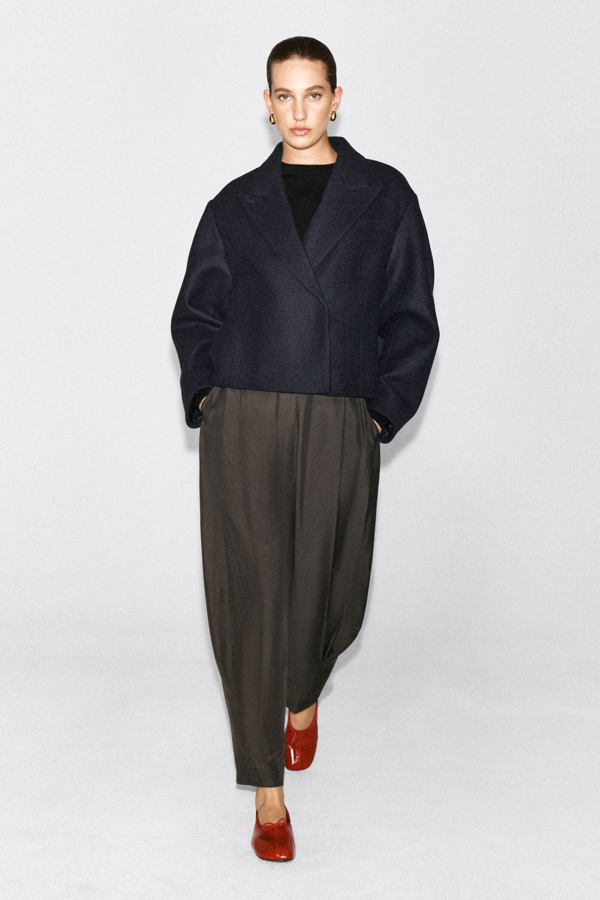SACO OVERSIZE CORTO DE MEZCLA DE LANA - MARINO