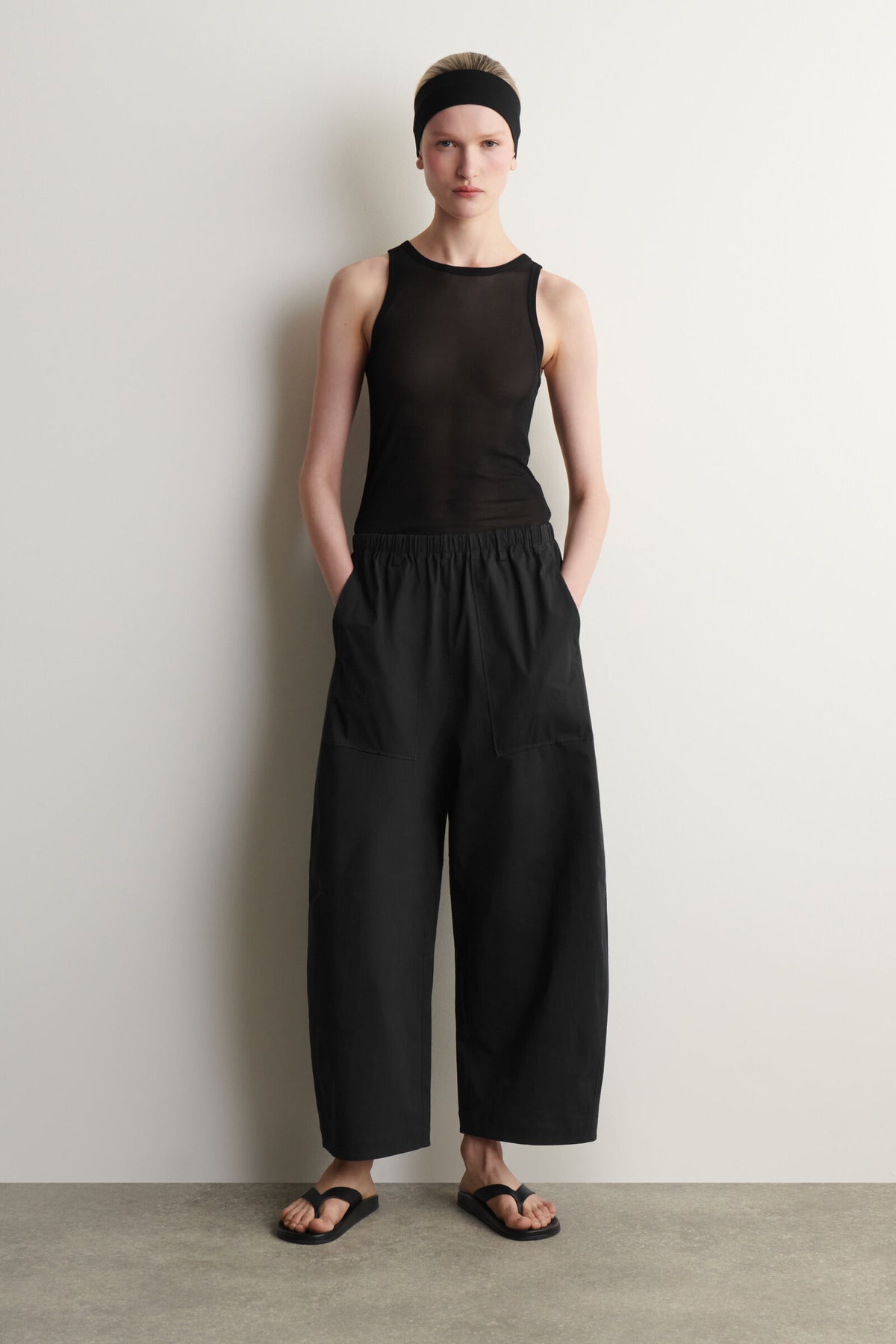 PANTALONES DE ALGODÓN DE CORTE RECTO - NEGRO