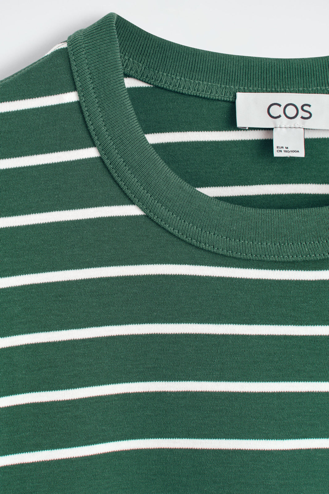 CAMISETA DE ALGODÓN ENTRELAZADO CON CUELLO REDONDO - VERDE / BLANCO / RAYAS | DescriptiveDetail