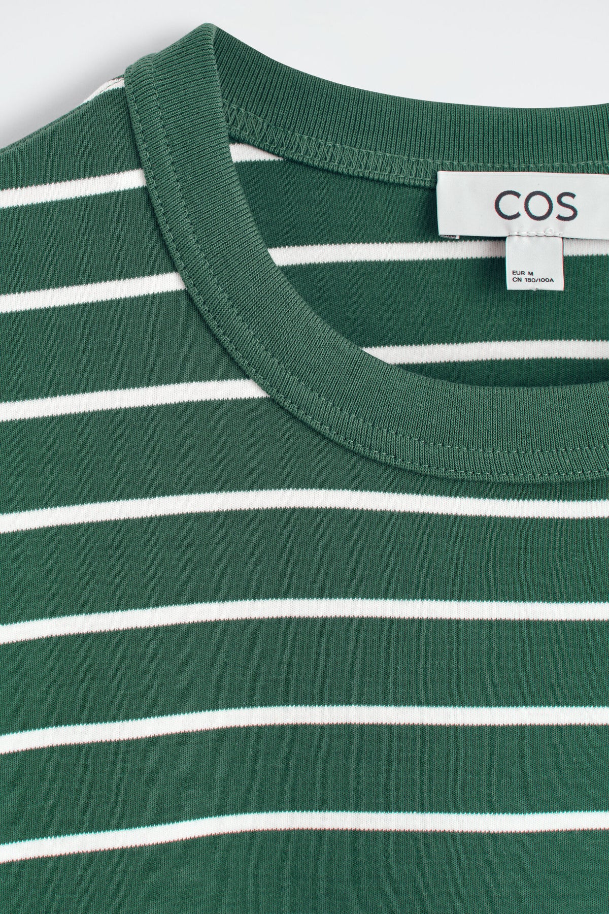 CAMISETA DE ALGODÓN ENTRELAZADO CON CUELLO REDONDO - VERDE / BLANCO / RAYAS | DescriptiveDetail