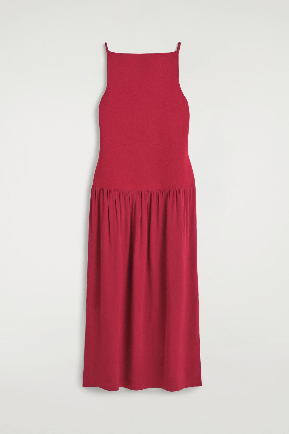 VESTIDO MAXI CON PANELES DE CONTRASTE - ROJO | DescriptiveStillLife