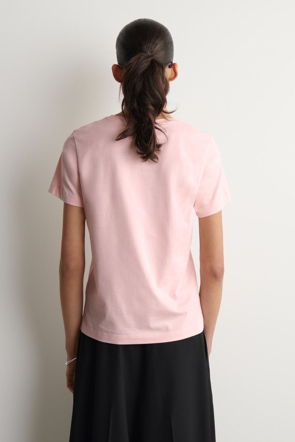 CAMISETA DE ALGODÓN CON CUELLO REDONDO - ROSA CLARO