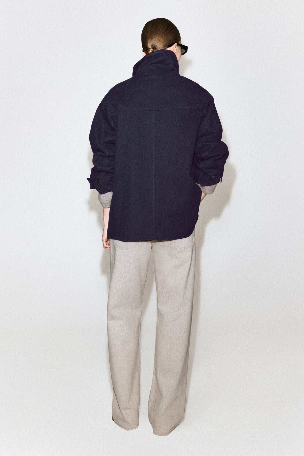 CHAQUETA DE CUELLO DE EMBUDO DE ALGODÓN-TWILL - AZUL MARINO