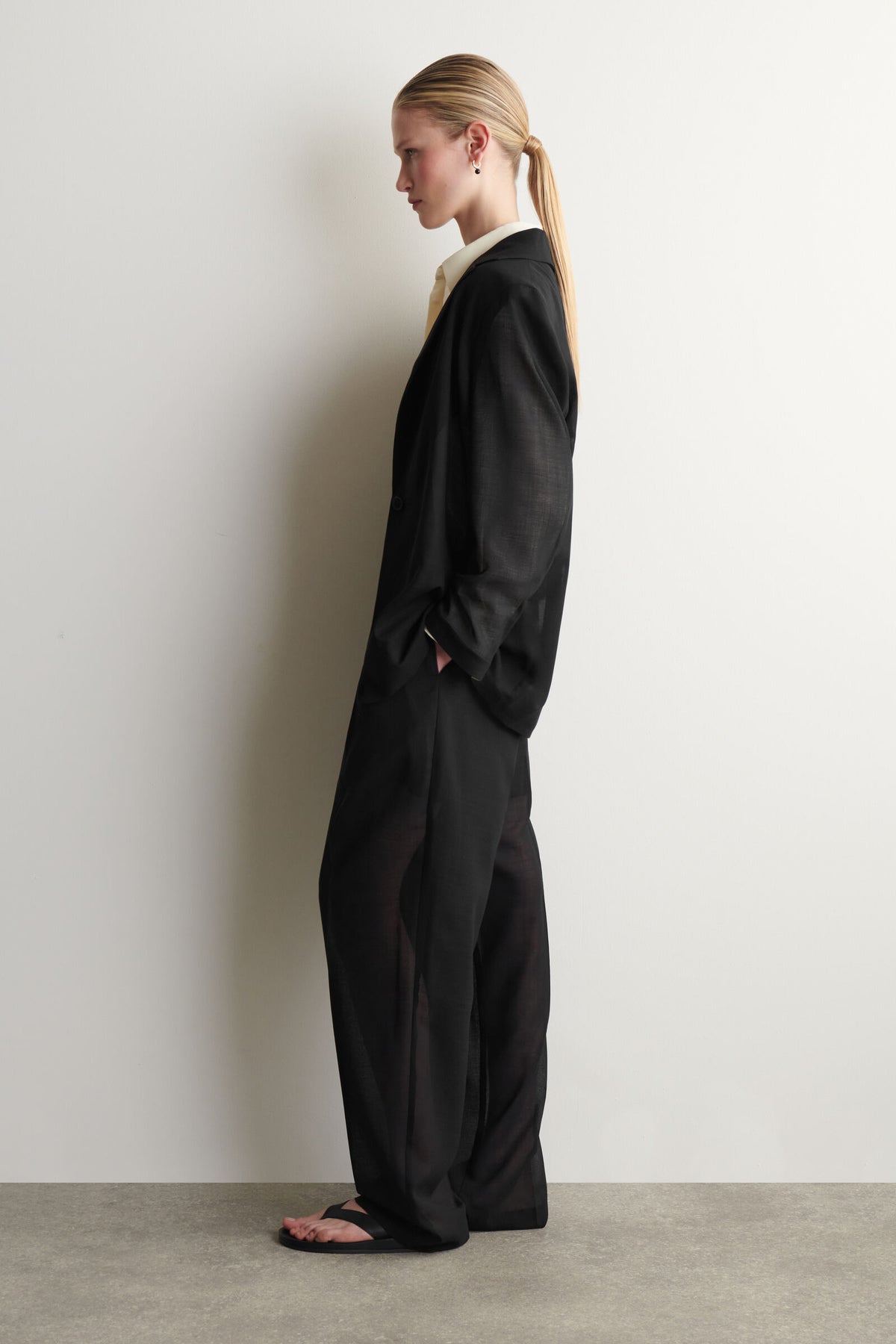 BLAZER DE VOILE DE LANA FLUIDA - NEGRO
