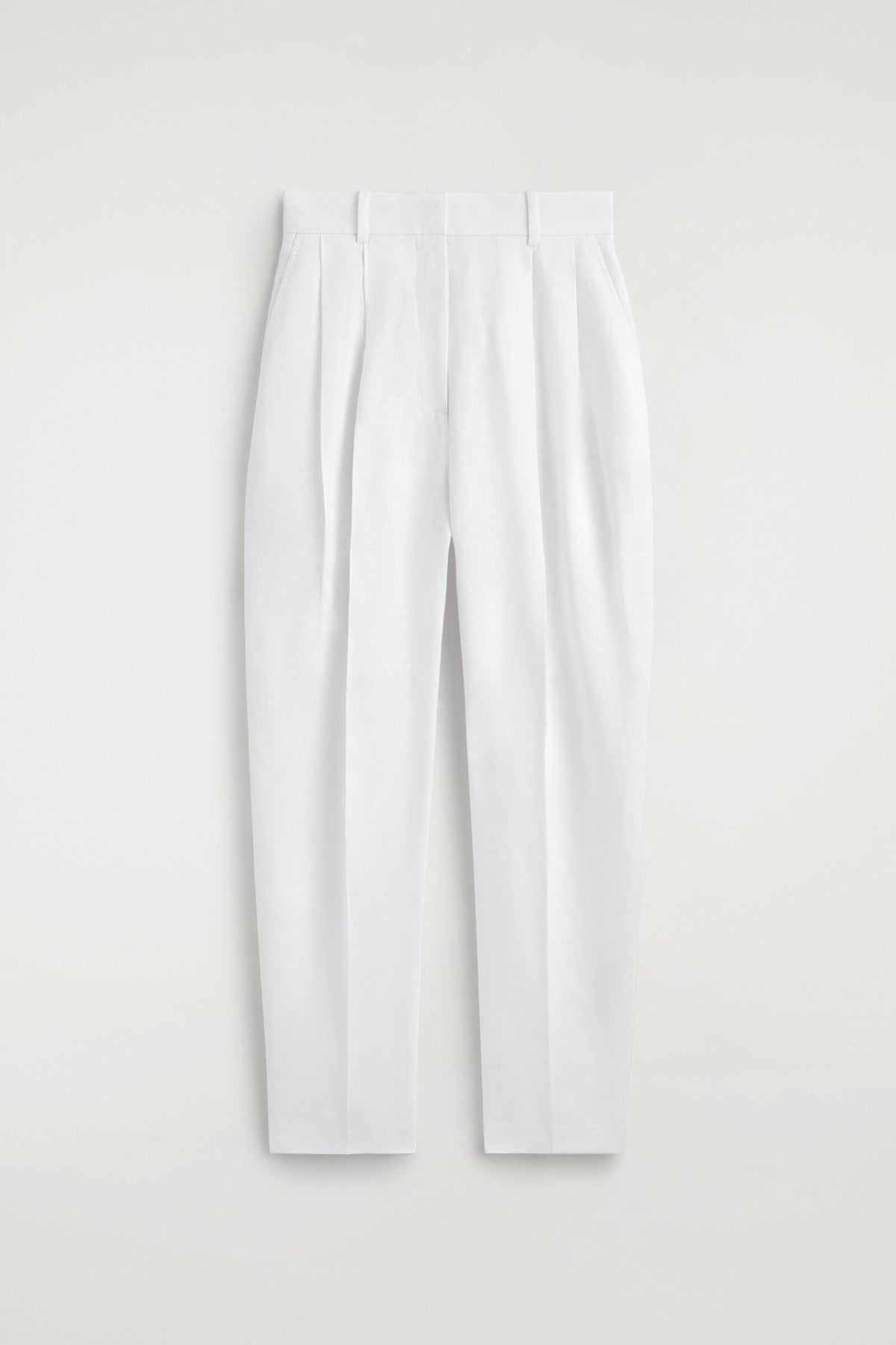 PANTALONES DE LINO SASTREROS DE PIERNA BARREL - BLANCO | DescriptiveStillLife