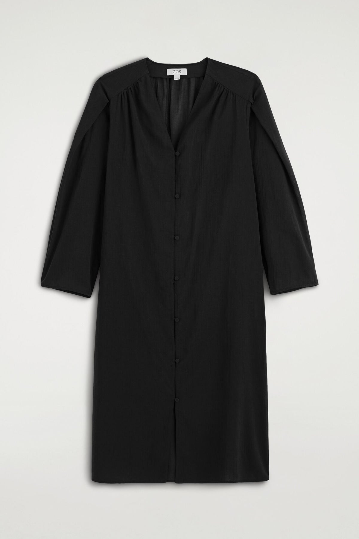 VESTIDO MIDI DE ALGODÓN LIGERO FRUNCIDO - NEGRO | DescriptiveStillLife