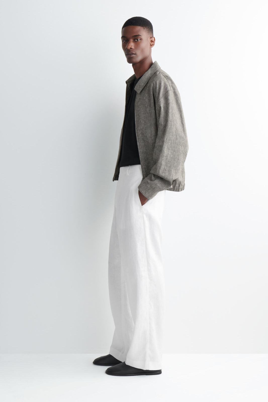 PANTALONES DE LINO DE AJUSTE RELAJADO Y DE CORTE RECTO - BLANCO