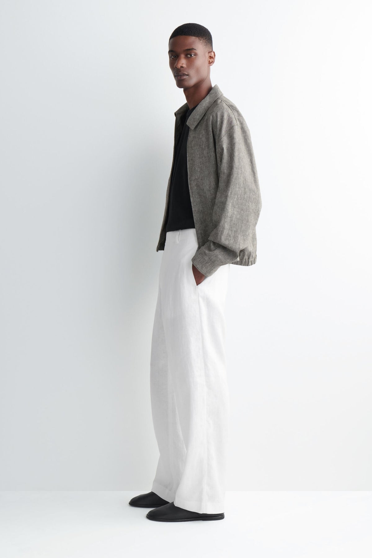 PANTALONES DE LINO DE AJUSTE RELAJADO Y DE CORTE RECTO - BLANCO