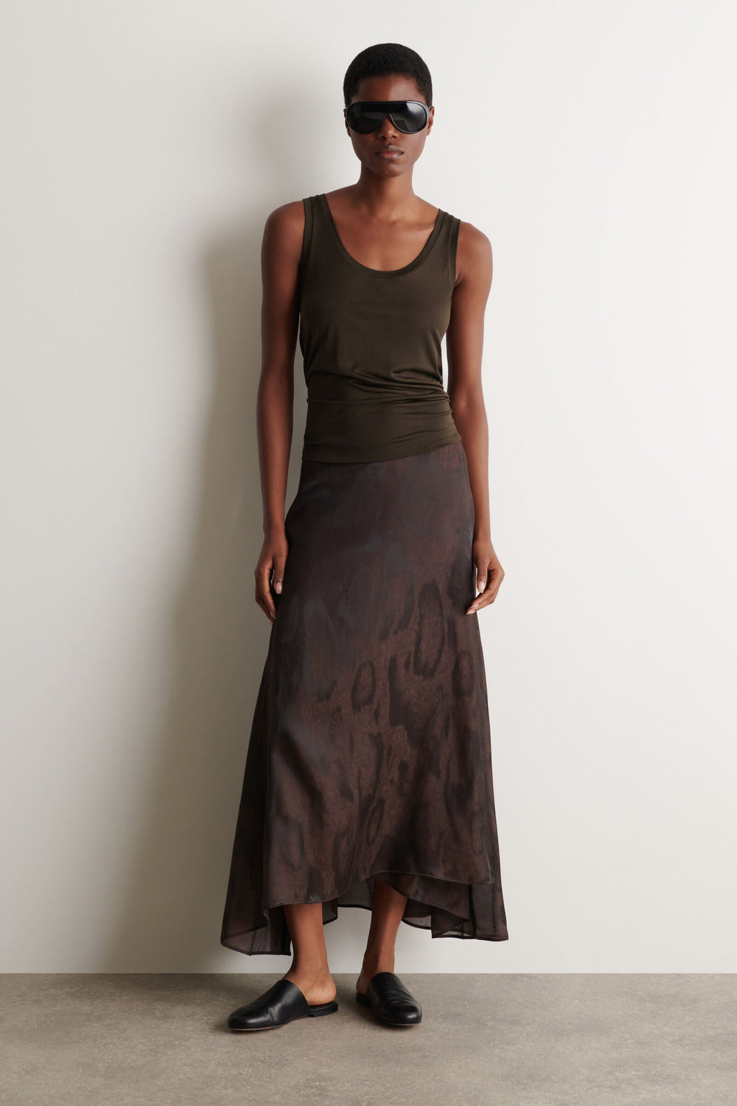 FALDA MIDI DE JACQUARD - MARRÓN / EFECTO ANIMAL