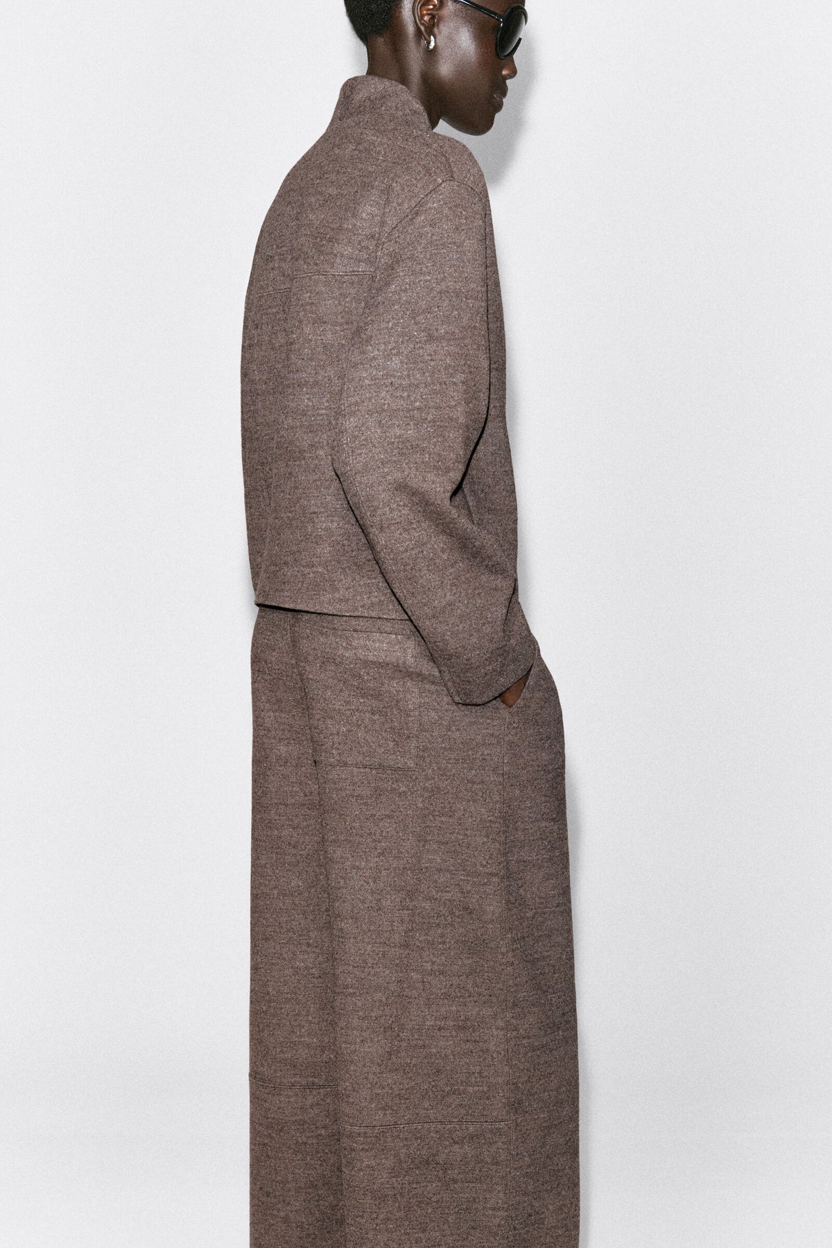 PANTALONES DE PIERNA BARREL DE MEZCLA DE LANA ESCALDADA - BEIGE MÉLANGE