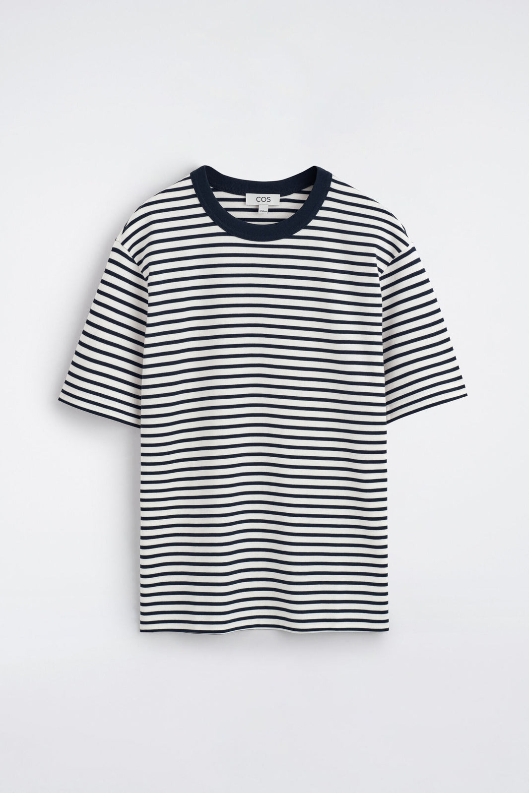 CAMISETA DE ALGODÓN ENTRELAZADO CON CUELLO REDONDO - AZUL MARINO / BLANCO / RAYADO | DescriptiveStillLife