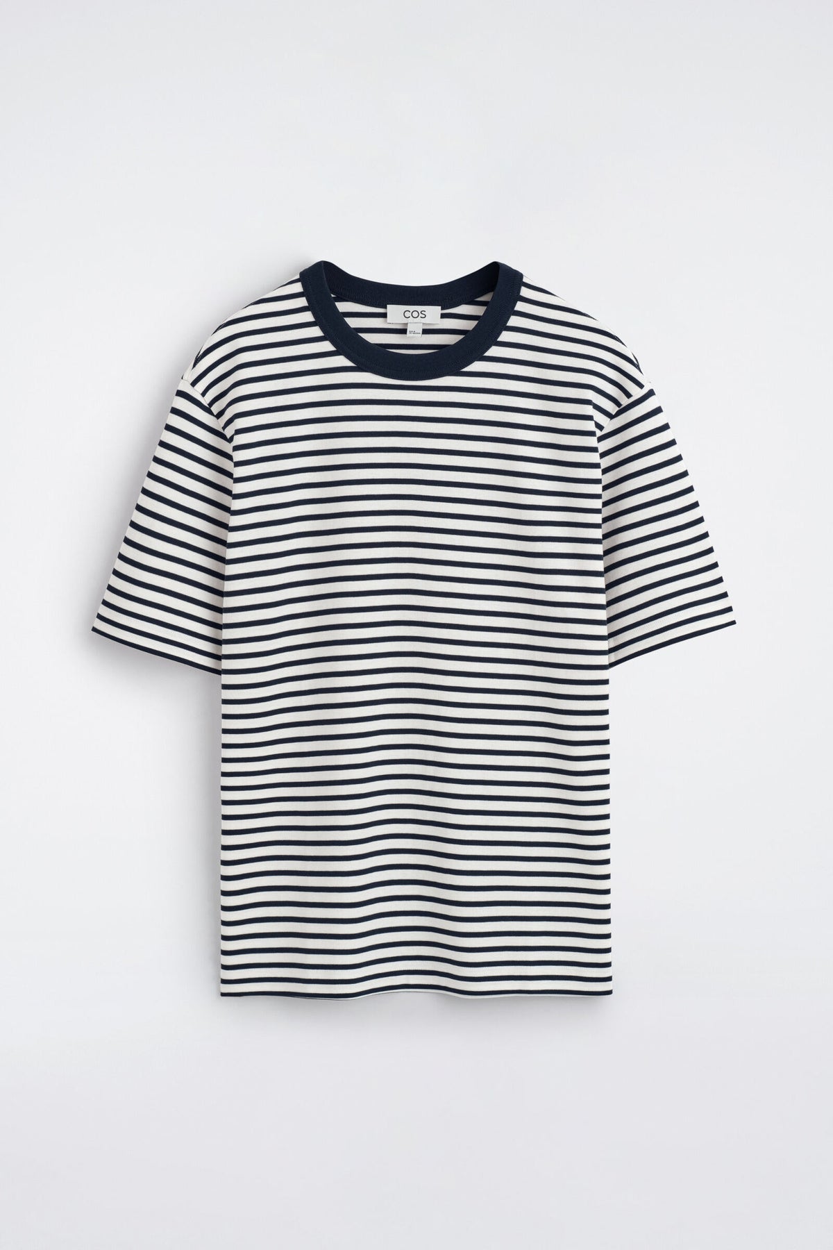 CAMISETA DE ALGODÓN ENTRELAZADO CON CUELLO REDONDO - AZUL MARINO / BLANCO / RAYADO | DescriptiveStillLife