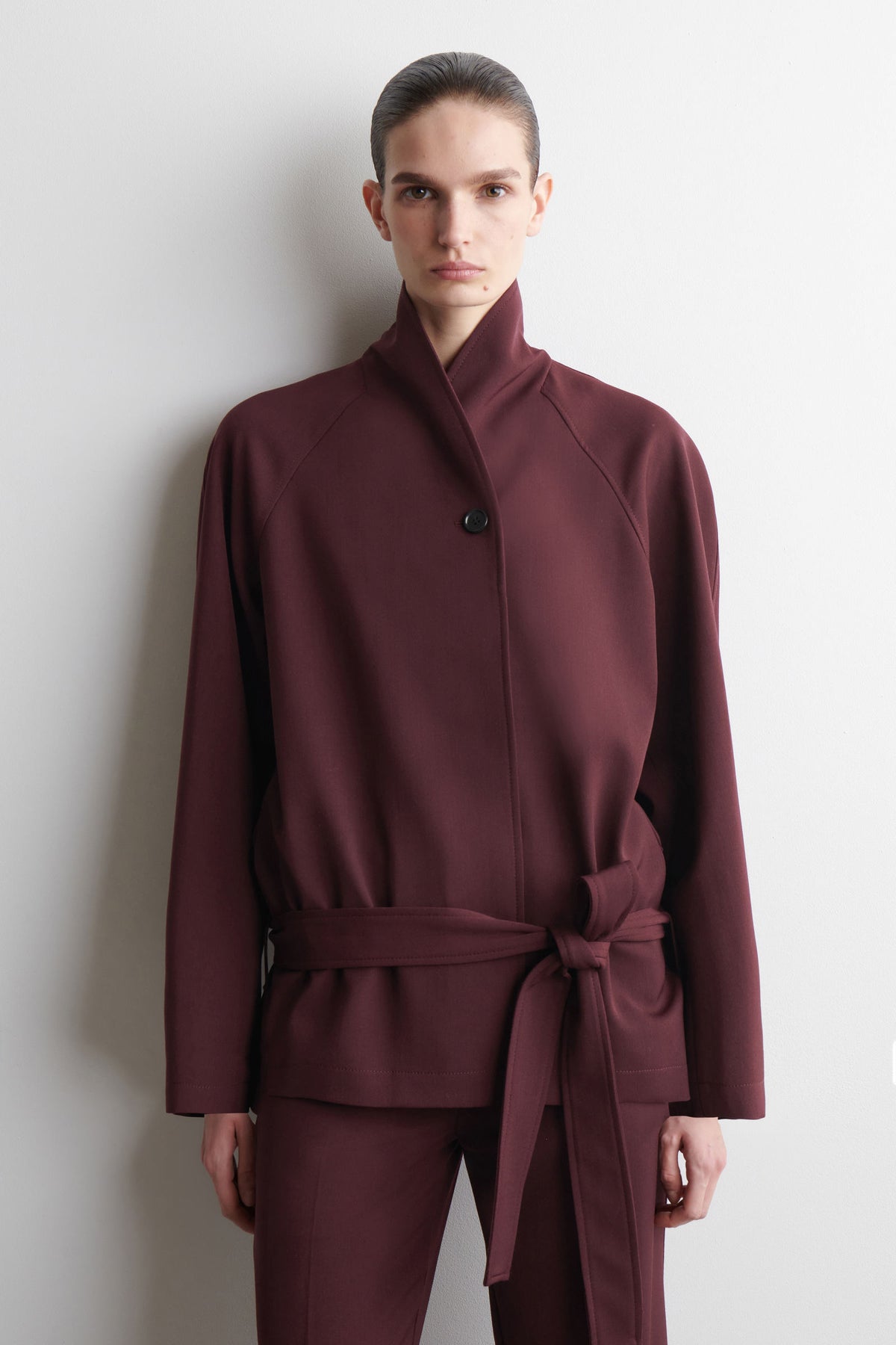 CHAQUETA CON CUELLO DE CHAL DE MEZCLA DE LANA - VINO
